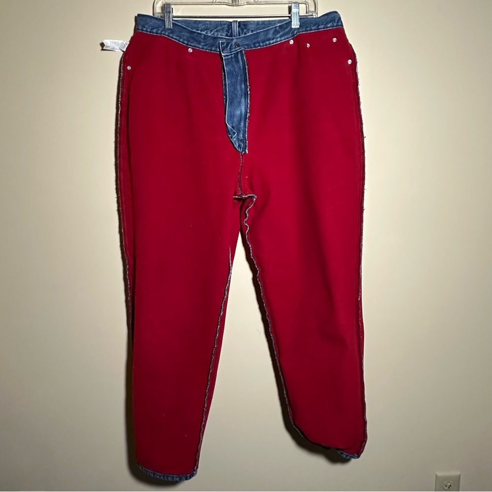 Classic High-Rise Women’s Blue Denim Jeans with Red Fleece Lining - Picture 10 of 12